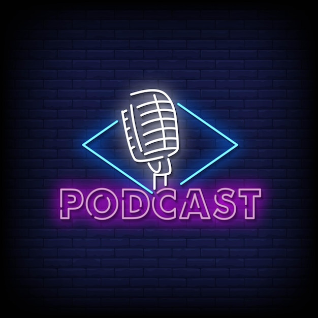 Podcast neon signs style text vector