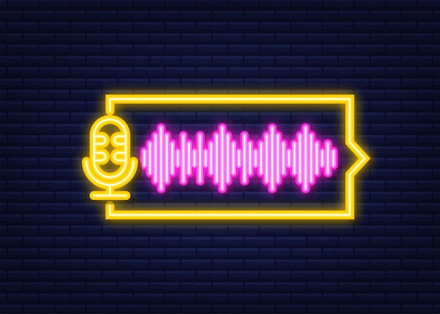 Podcast-neonpictogram. badge, pictogram, stempel, logo. vector voorraad illustratie.