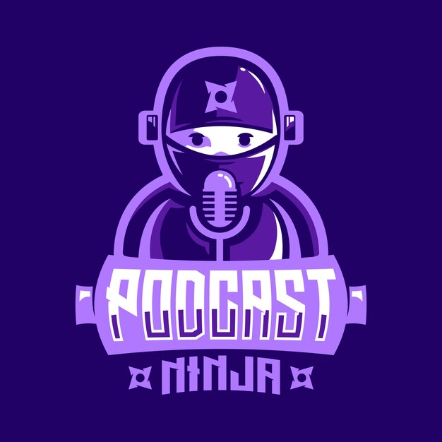 Modello di logo dell'illustrazione di podcast ninja