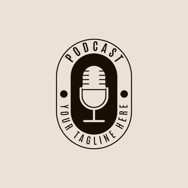 Podcast oude microfoon vintage logo icoon en symbool met embleem vector illustratie ontwerp