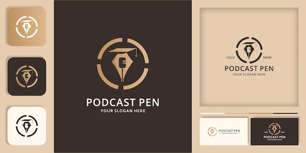 Podcast pen afstudeerhoed voor onderwijs en raadpleeg inspiratielogo