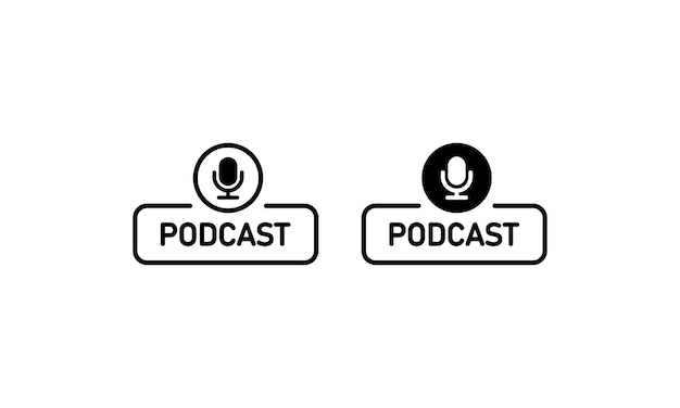 Podcast-pictogram in het zwart. Microfoon teken. Opnamestudio symbool. Vectoreps 10. Geïsoleerd op witte achtergrond.