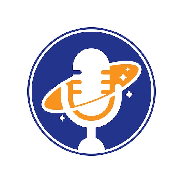 Podcast planeet vector logo ontwerp Creatief ruimte podcast logo ontwerp