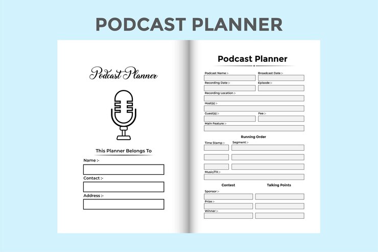 Vector podcast planner kdp interior log book daily podcast topic checker and information journal template kdp interior notebook podcast hosting planner and guest information logbook interior
