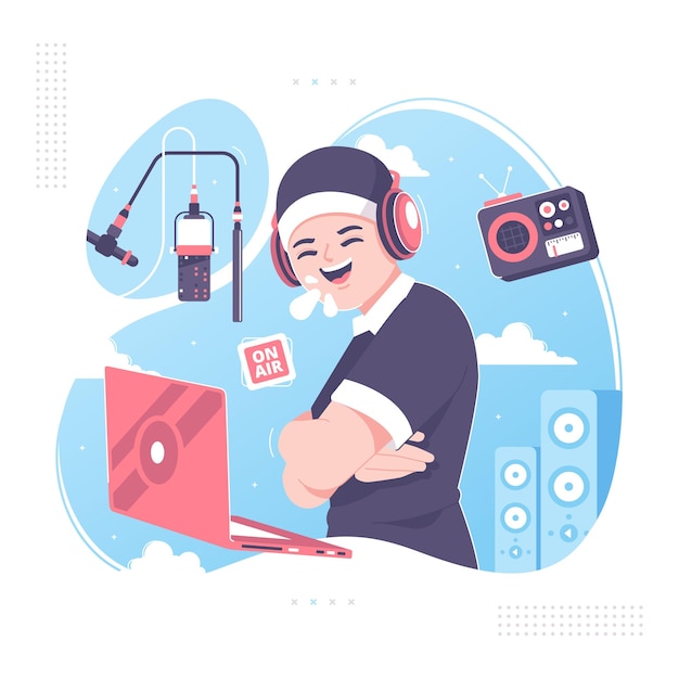 Podcast and radio announcer character illustration