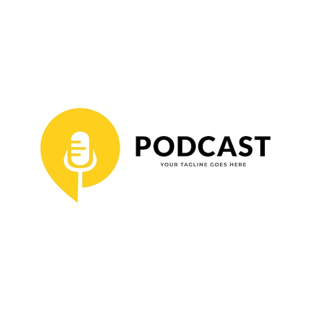 Podcast o radio logo design utilizzando il microfono e la chat bubble o l'icona di conversazione