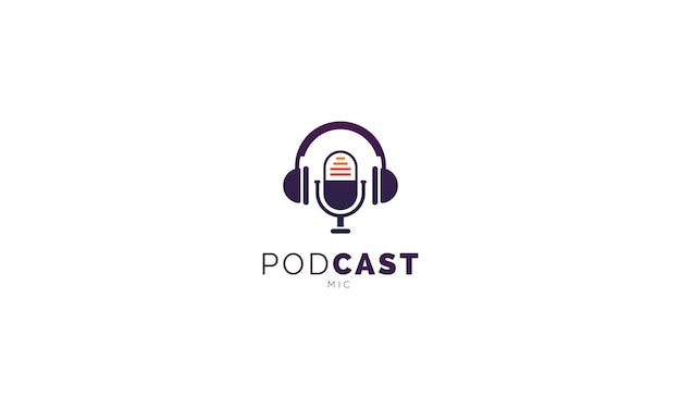 Vettore podcast o radio logo design utilizzando l'icona microfono e cuffia