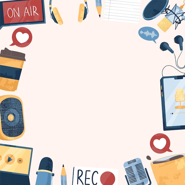 Vector podcast recording illustration frame background