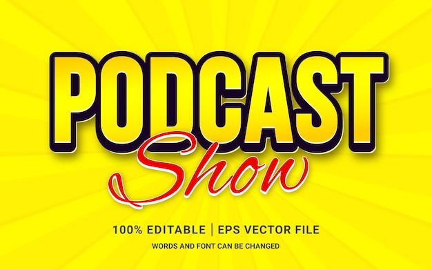 Vector podcast text effect editable