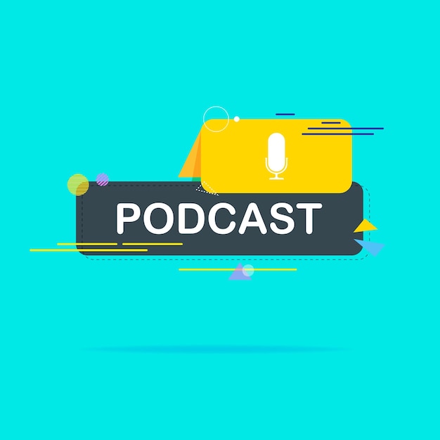 Podcast Vector platte illustratie pictogram logo ontwerp op blauwe achtergrond met schaduw