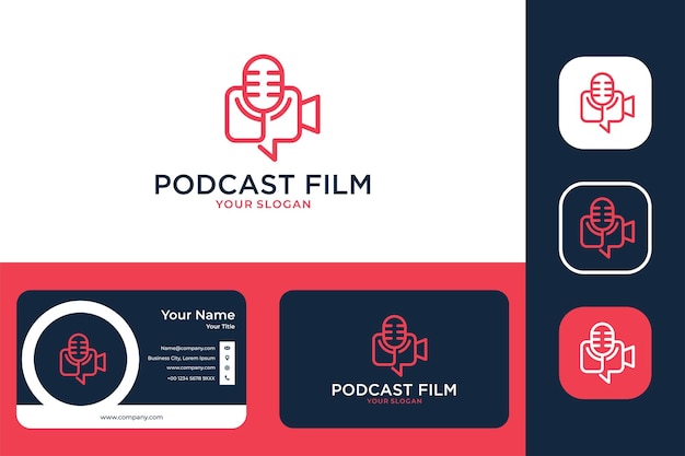 Podcast with film line art logo design and business card