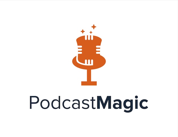 Podcast con cappello magico e stelle semplice design creativo geometrico elegante moderno logo