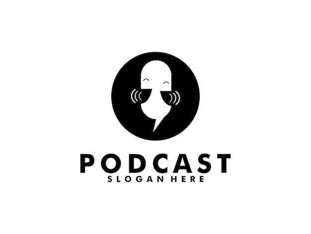 Podcast con l'illustrazione di vettore del modello di progettazione di ispirazione di logo del microfono