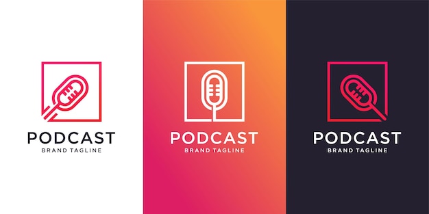 Podcastbox-logosjabloon met ander elementconcept Premium Vector