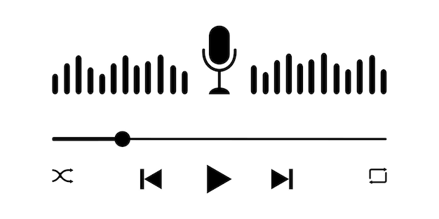 Vector podcasting-concept. audiospelerinterface met microfoonteken, geluidsgolf, laadbalk en knoppen