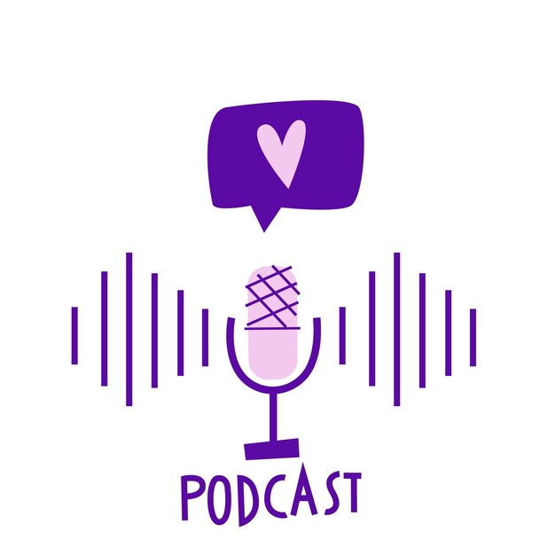 연설 거품 Podcast 일러스트와 함께 Podcasting 마이크 벡터 평면 아이콘