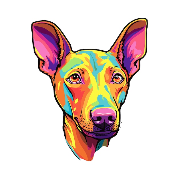 Vector podenco canario dog breed colorful cartoon kawaii character animal pet isolated sticker illustration