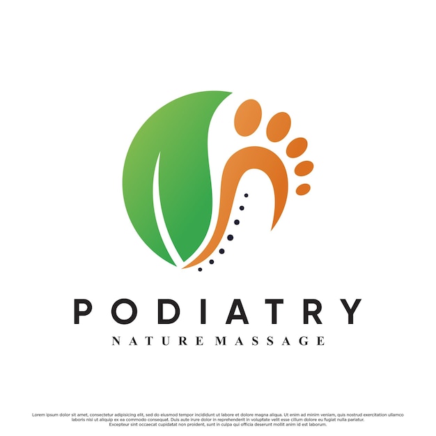 Vector podiatry logo design for massage and spa with leaf elemant concept premium vector