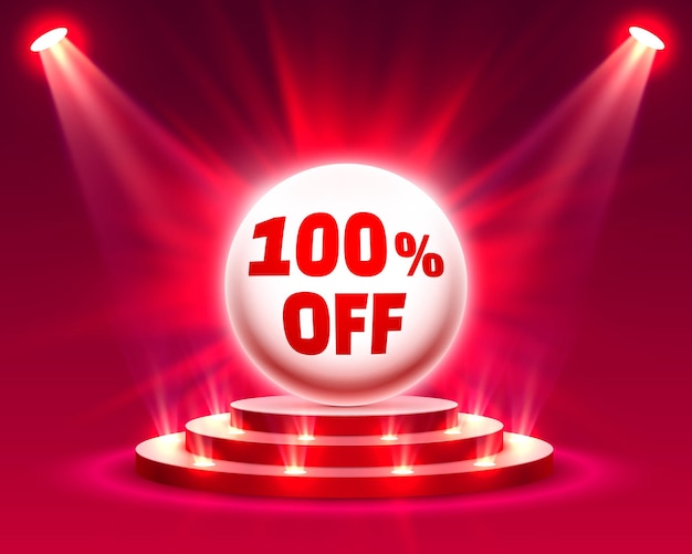 Podium 100 off with share discount percentage. vector illustration