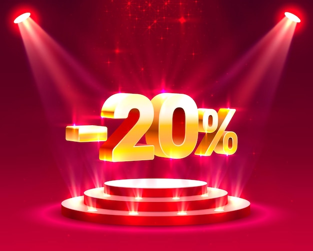 Podium action with share discount percentage 20.