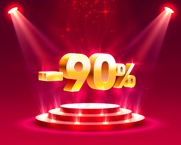 Podium action with share discount percentage 90. vector illustration