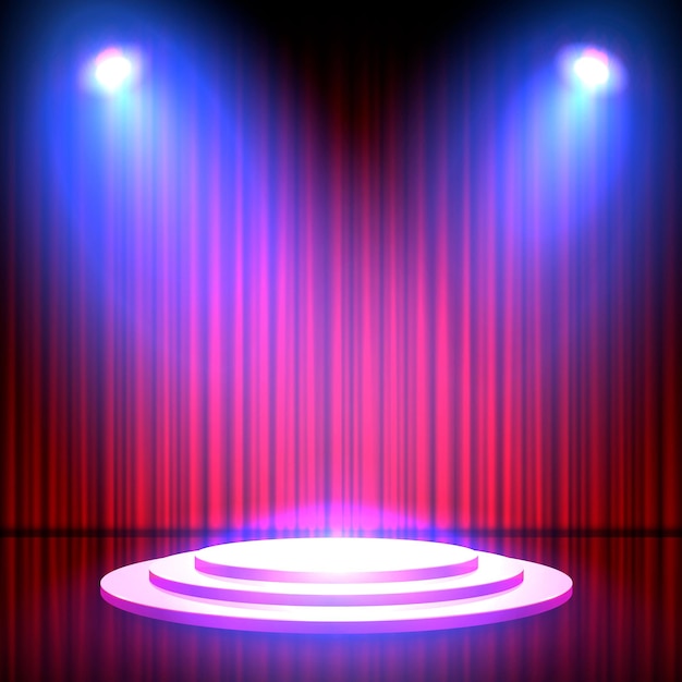 Podium in the background with spotlights. Vector illustration