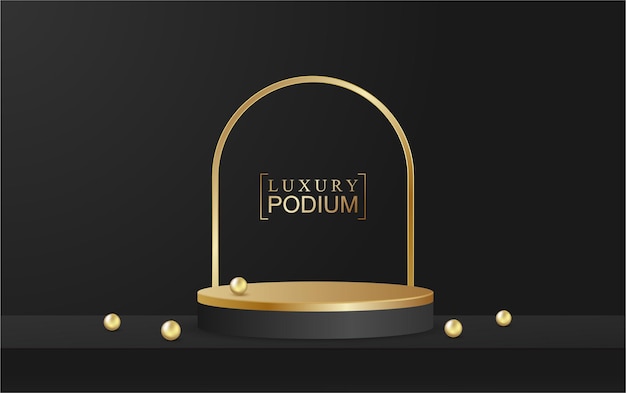 Podium display product and sparkle line scene gold luxury style black background