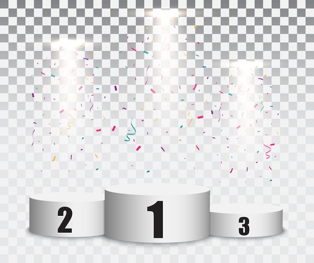 Vector podium met kleurrijke confetti en licht