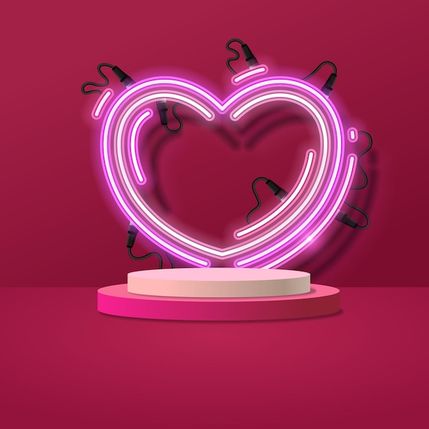podium neon liefde hart valentine verkoop display product achtergrond rood roze