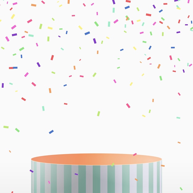 Podium party concept lege stand met confetti op witte achtergrond vectorillustratie