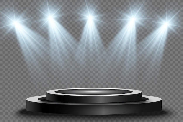 Podium, pedestal or platform, illuminated by spotlights in the background. vector illustration.