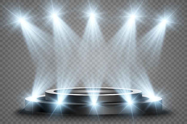 Podium, pedestal or platform, illuminated by spotlights in the background. vector illustration.