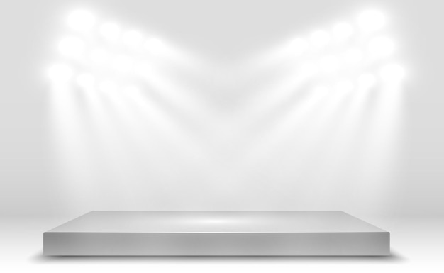Пьедестал подиума или платформа, освещенная прожекторами на заднем плане Векторная иллюстрация
