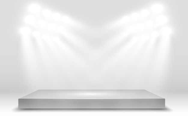 Podium pedestal or platform illuminated by spotlights in the background Vector illustration