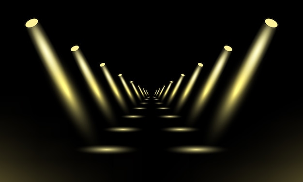 podium, pedestal or platform illuminated by spotlights on black background. stage with scenic lights.