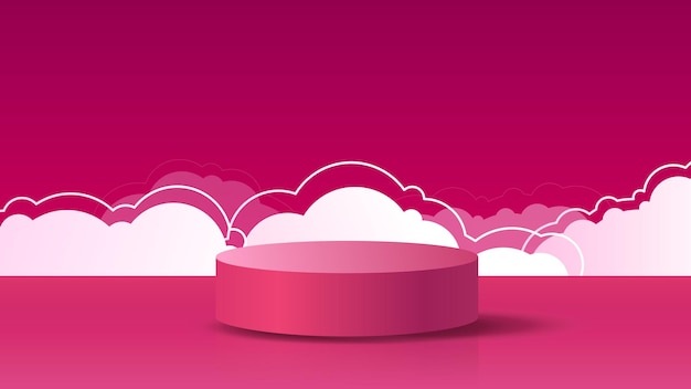 Podium on pink abstract background with clouds