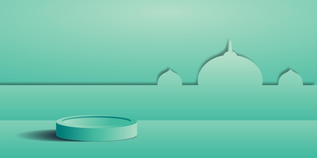 Podium platform with mosque silhouette for ramadan product podium display ramadan background