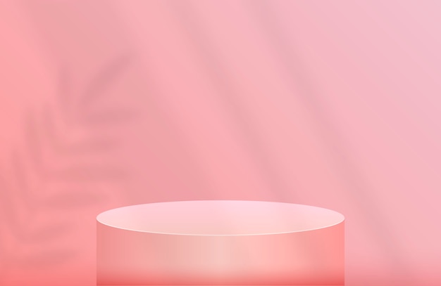 Vettore podio per la presentazione del prodotto in colore rosa pastello con foglio di ombra