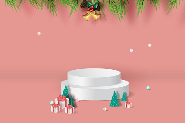 Подиум для продуктов на Рождество для празднования следующего года бумажного искусства Mockup Christmas