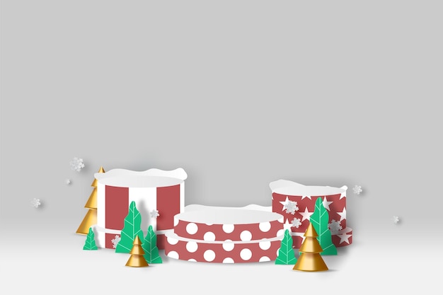 Podium product stand for Christmas event for celebrate next year paper art Mockup Christmas