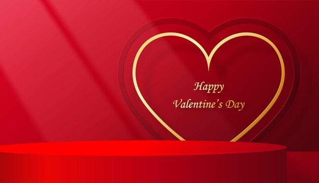 podium round stage for valentines day with red and gold heart for i love you day