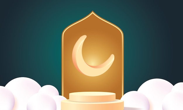 podium show product ramadan islam background banner golden star and moon light