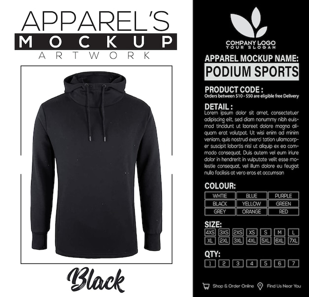 Podium Sports Hoodie Black Apparel Mockup Artwork