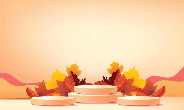 Vector podium stage autumn season paper art colorful for show banner sale vector illustation
