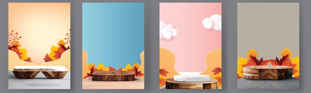 podium stage autumn season paper art colorful for show banner sale vector