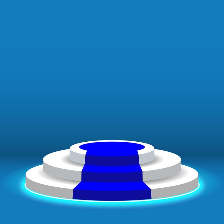 Vector podium stage with blue sparking neon