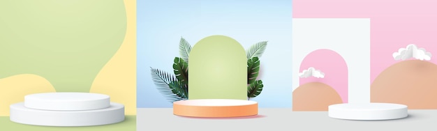 表彰台スタンド最小限の壁きれいなベクトル製品モックアップディスプレイ抽象のための3dモダンな空のデザイン