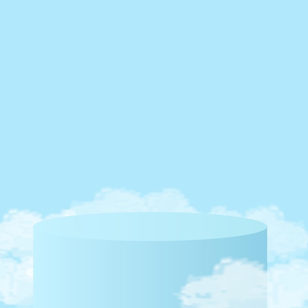 Podium voor productweergave met wolken op blauwe achtergrond