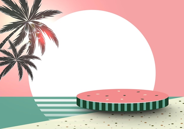 Podium voor productweergave met zomerse strandscène abstracte achtergrond
