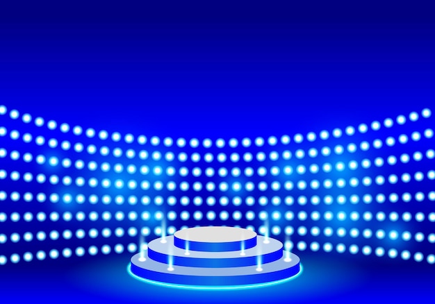 Vector podium with blue background and sparkling blue lights